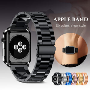 Stainless Steel Strap For Apple Watch 42mm 38mm 4 3 2 1 Metal Watchband Three Link Bracelet Band for iWatch Series 4 5 40mm 44mm