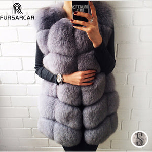 FURSARCAR Real Natural Fur Vest Women Fox Fur Coat 2019 New Luxury Female Fur Jacket Warm Thick Long Winter Fur Vest Waistcoat