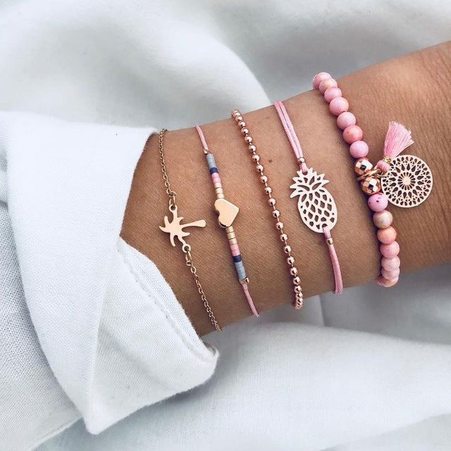 30 Style Multilayer Bohemian Handmade Crystal Beads Bracelets for Women Vintage Fashion Heart Tassel Bracelet Bangle Jewelry