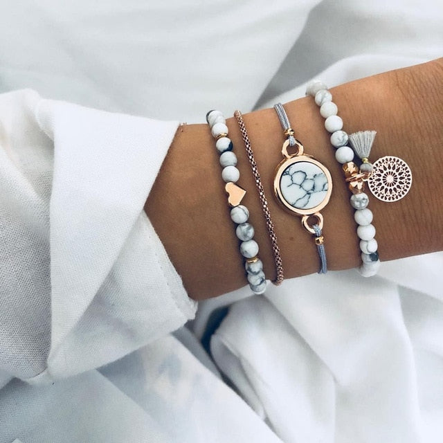 30 Style Multilayer Bohemian Handmade Crystal Beads Bracelets for Women Vintage Fashion Heart Tassel Bracelet Bangle Jewelry