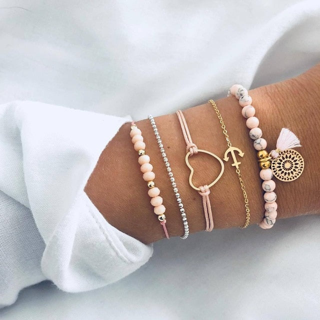 30 Style Multilayer Bohemian Handmade Crystal Beads Bracelets for Women Vintage Fashion Heart Tassel Bracelet Bangle Jewelry