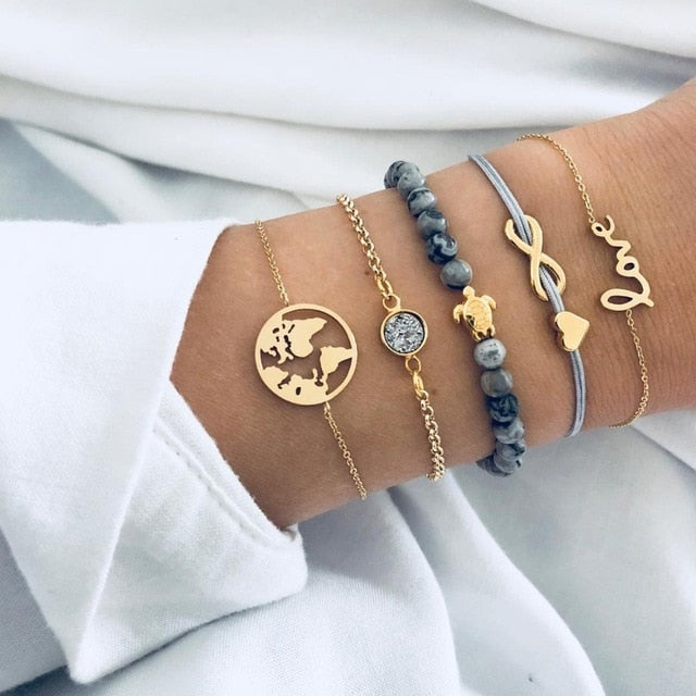 30 Style Multilayer Bohemian Handmade Crystal Beads Bracelets for Women Vintage Fashion Heart Tassel Bracelet Bangle Jewelry