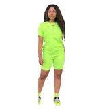 Two-piece Solid Color Women's Clothing. Short-sleeved Crew Neck T-shirt and Tight-fitting Shorts. Simple Style Tracksuit Outfit