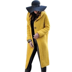 Women Long Cardigan Solid Hooded Sweater 2019 Autumn Warm Thick Long Coat Winter Knitting Coat Plus Size 5XL Casual Knittwear