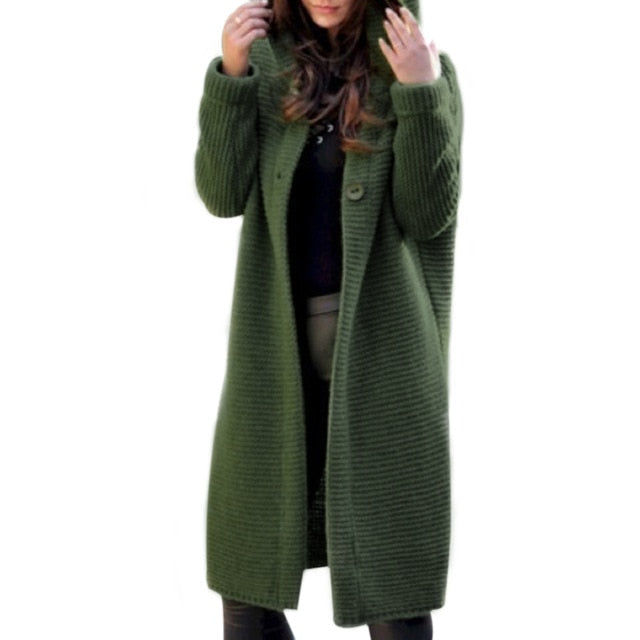 Women Long Cardigan Solid Hooded Sweater 2019 Autumn Warm Thick Long Coat Winter Knitting Coat Plus Size 5XL Casual Knittwear