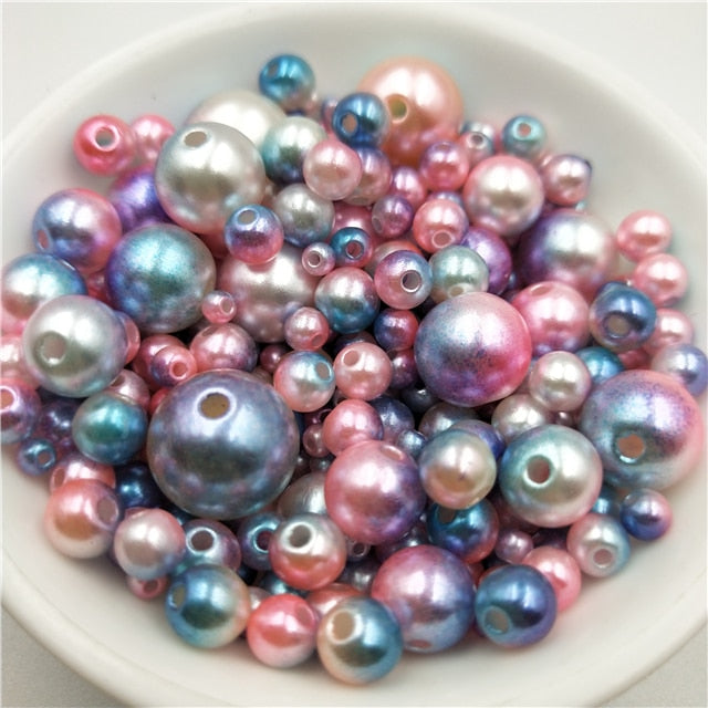 Multi Option Mixed 3/4/5/6/8/10/12mm Round Imitation Rainbow Color Plastic ABS Pearl Beads DIY for Jewelry Making Accessories