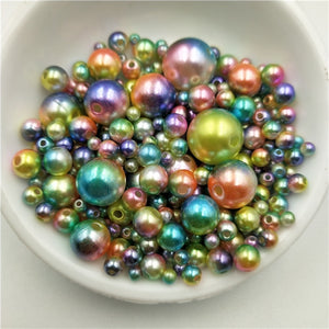 Multi Option Mixed 3/4/5/6/8/10/12mm Round Imitation Rainbow Color Plastic ABS Pearl Beads DIY for Jewelry Making Accessories