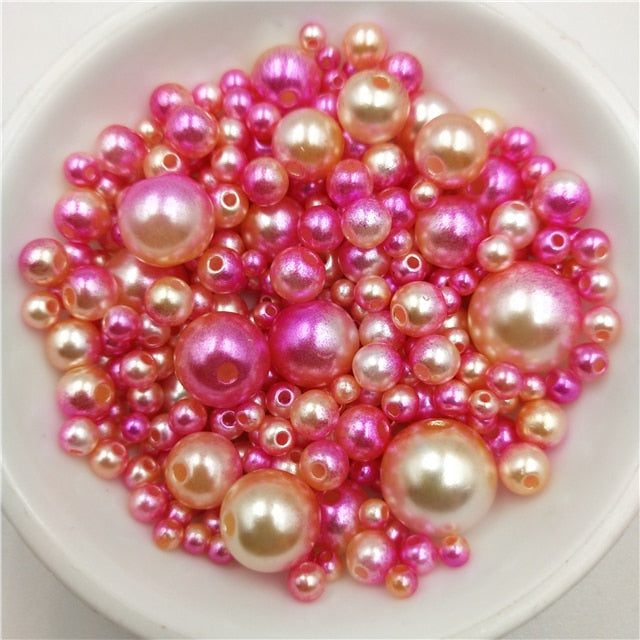 Multi Option Mixed 3/4/5/6/8/10/12mm Round Imitation Rainbow Color Plastic ABS Pearl Beads DIY for Jewelry Making Accessories