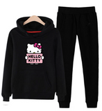 p66 3xl hello-kitty 2019 winter women ladies 2pcs long sleeve fleece hoodie Sweatshirts Set pullover Suit Tracksuits clothes