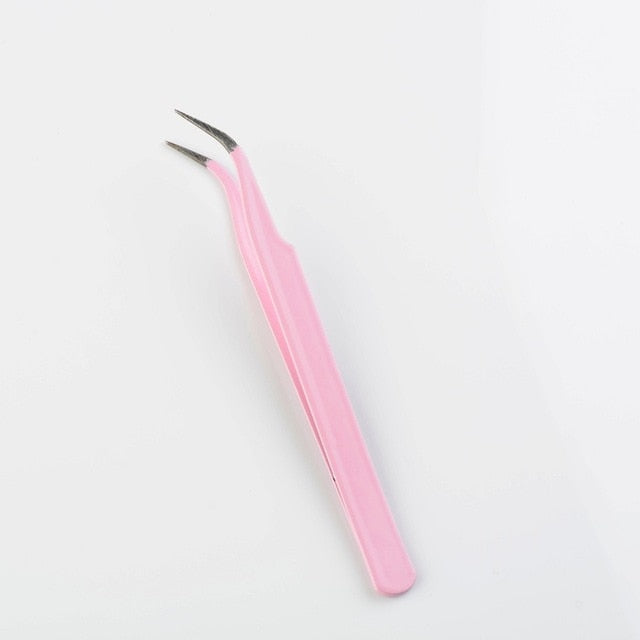 Nail Art Acrylic Gel Picking Tool Pink Eyelash Tweezers Anti-static DIY Hand Clip Tweezers For Eyelash Extension Eyebrow Tweezer