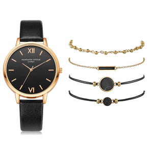 5PCS Women's Watch Set Modern Fashion Woman Quartz wristwatch Leather Ladies Bracelet Luxury Watch Casual Relogio Femenino