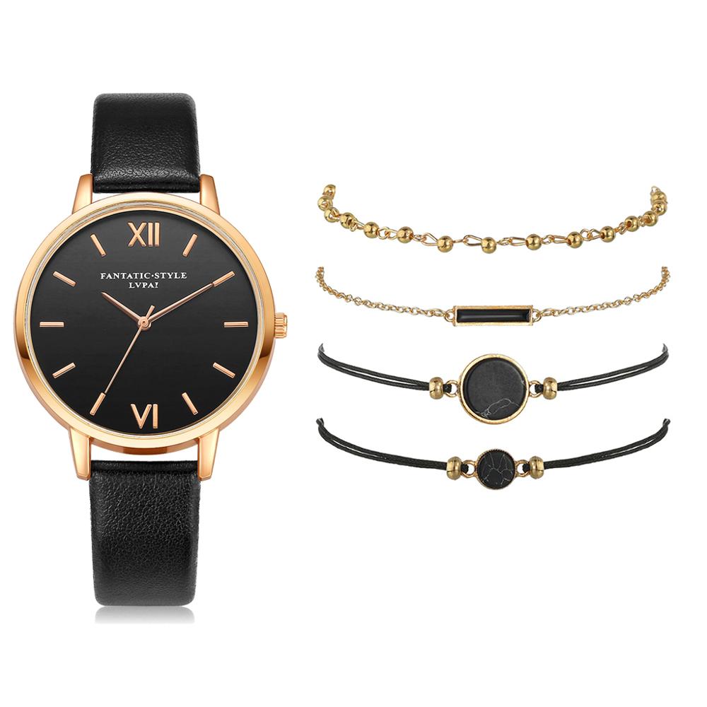 5PCS Women's Watch Set Modern Fashion Woman Quartz wristwatch Leather Ladies Bracelet Luxury Watch Casual Relogio Femenino