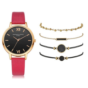 5PCS Women's Watch Set Modern Fashion Woman Quartz wristwatch Leather Ladies Bracelet Luxury Watch Casual Relogio Femenino