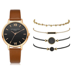 5PCS Women's Watch Set Modern Fashion Woman Quartz wristwatch Leather Ladies Bracelet Luxury Watch Casual Relogio Femenino