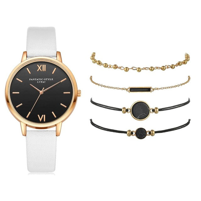 5PCS Women's Watch Set Modern Fashion Woman Quartz wristwatch Leather Ladies Bracelet Luxury Watch Casual Relogio Femenino