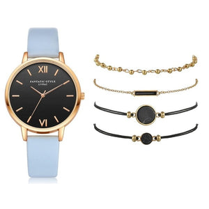 5PCS Women's Watch Set Modern Fashion Woman Quartz wristwatch Leather Ladies Bracelet Luxury Watch Casual Relogio Femenino