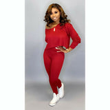 Running Set 2Pcs Women Sportswear Spandex Solid Loose Crop Long Sleeve Pullover Sports Top + Long Pants two piece set