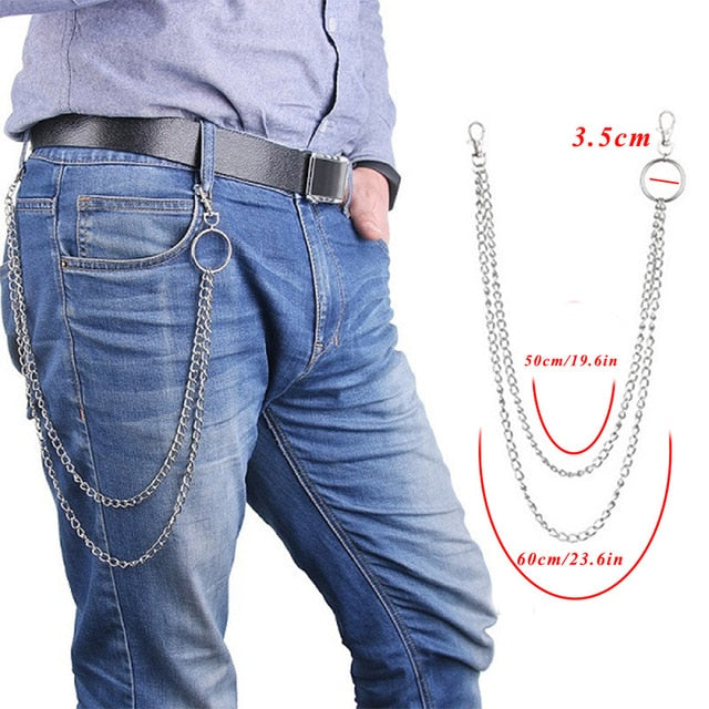 BLA Metal Trousers Pant Chain Punk Hip-hop Chain Waist Link Metal Silver Key Chain Jeans Waist Link Keyring Jewelry Z30