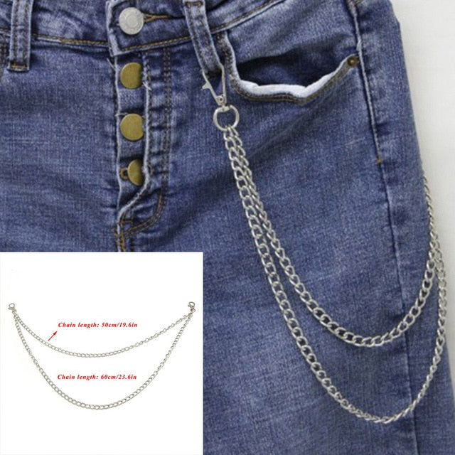 BLA Metal Trousers Pant Chain Punk Hip-hop Chain Waist Link Metal Silver Key Chain Jeans Waist Link Keyring Jewelry Z30