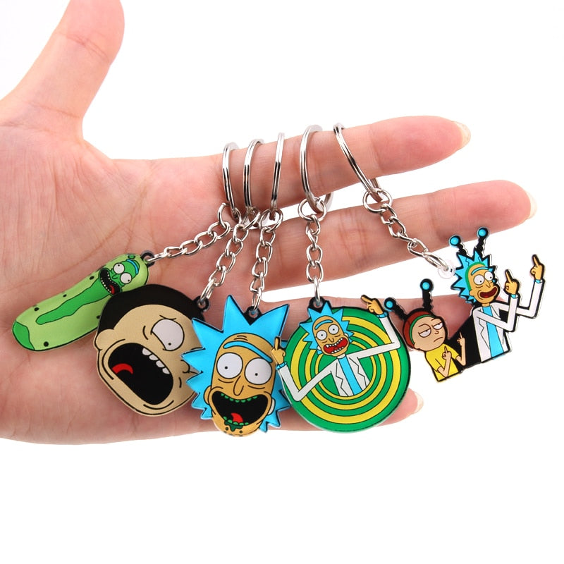 Rick And Morty Keychain Women and Men Key Chain Cute Anime Cartoon Kids Key Ring Gift Porte Clef