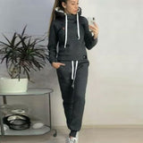 Casual 2 Piece Set Women Hoodies Pant Clothing Set Autumn Winter Warm Tracksuit Solid Color Women Set Top Pants Ladies Suit
