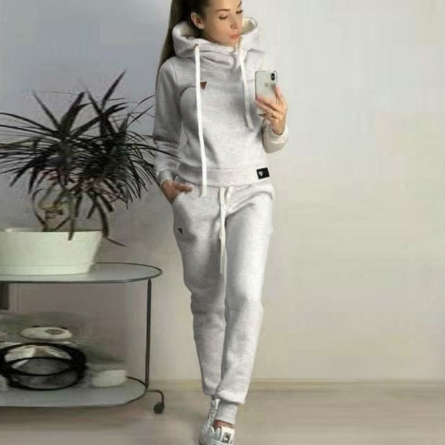 Casual 2 Piece Set Women Hoodies Pant Clothing Set Autumn Winter Warm Tracksuit Solid Color Women Set Top Pants Ladies Suit