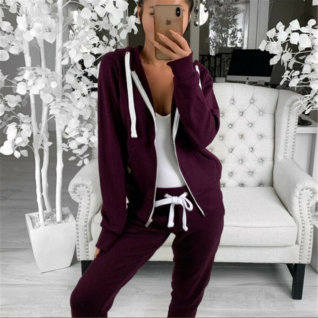 Hot Sell Well 2Pcs Women Tracksuits Long Sleeves Zipper Up Hooded Hoodies Sweatshirt Top Jogging Pants Outfit Set Casual New