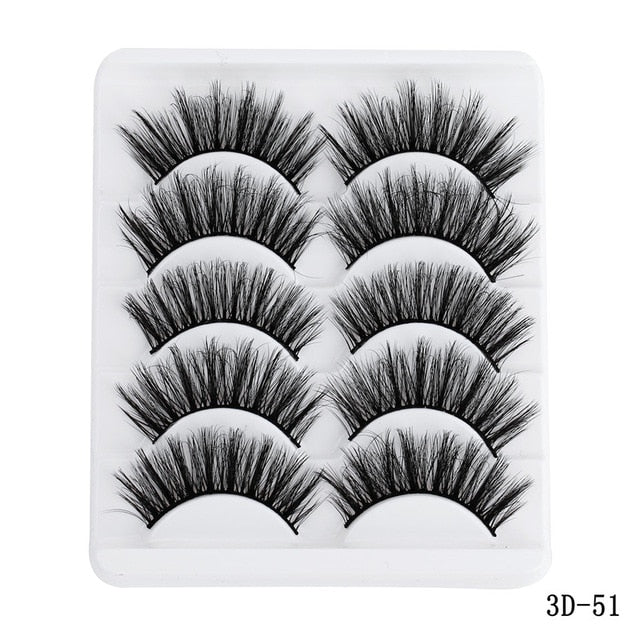 5 pairs 5D Mink Eyelashes Natural False Eyelashes Lashes Soft Fake Eyelashes Extension Makeup Wholesale