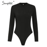 Simplee Elegant knitted bodysuit women Casual long sleeve button female jumpsuit romper Autumn winter slim ladies overalls 2019