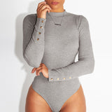 Simplee Elegant knitted bodysuit women Casual long sleeve button female jumpsuit romper Autumn winter slim ladies overalls 2019