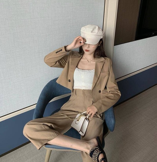 Thin selection] Fashion suit two-piece suit female 2019 summer new Korean version of the plaid thin coat + pants suit