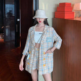 Thin selection] Fashion suit two-piece suit female 2019 summer new Korean version of the plaid thin coat + pants suit