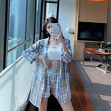 Thin selection] Fashion suit two-piece suit female 2019 summer new Korean version of the plaid thin coat + pants suit