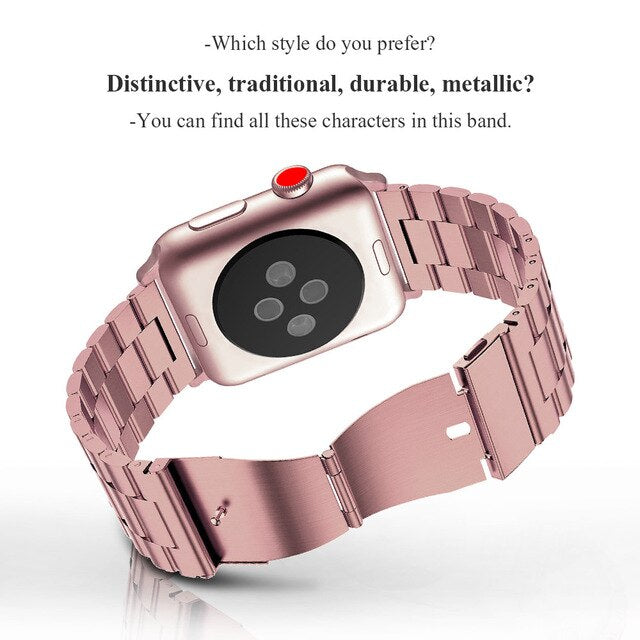 Stainless Steel Strap For Apple Watch 42mm 38mm 4 3 2 1 Metal Watchband Three Link Bracelet Band for iWatch Series 4 5 40mm 44mm