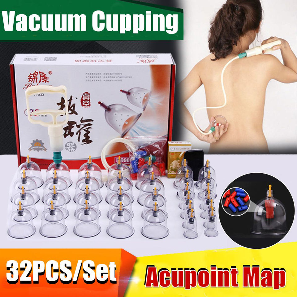 32 Cans Cups Chinese Vacuum Cupping Kit Pull Out Vacuum Apparatus Therapy Relax Massagers Curve Suction Pumps