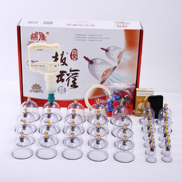 32 Cans Cups Chinese Vacuum Cupping Kit Pull Out Vacuum Apparatus Therapy Relax Massagers Curve Suction Pumps