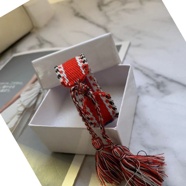 Brand hot sell crafts woven bracelets fabric adjustable letter cotton bracelet trend handmade frienddship bracelet with box set