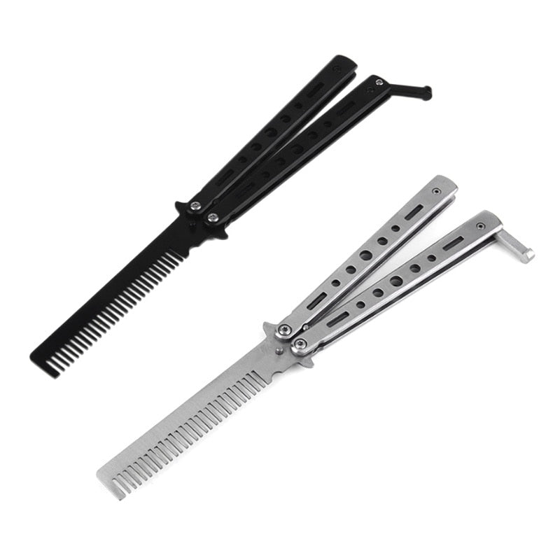 Stainless Steel Silver Practice Butterfly In Knife Trainer Training Folding Knife Dull Tool Outdoor Camping Knife Comb Tool
