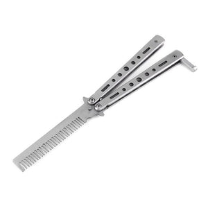 Stainless Steel Silver Practice Butterfly In Knife Trainer Training Folding Knife Dull Tool Outdoor Camping Knife Comb Tool