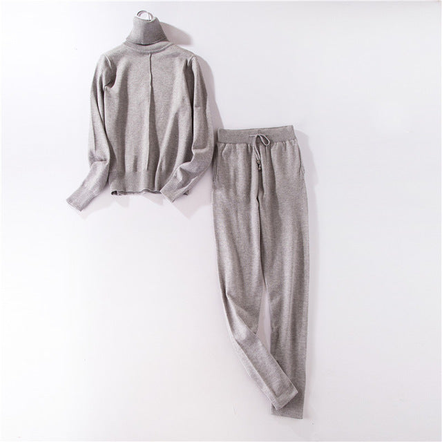 FORERUN Women Two Piece Sweater Outfit Turtleneck Sweater Knitted Pullover and Knitted Pants 2 Piece Autumn Suits and Set