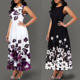 Large Size Elegant Women's Floral Print Long Maxi Dress Evening Party Beach Dress Summer Sleeveless Long Flower Sundress Costume
