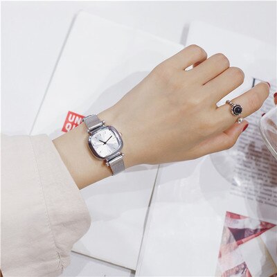 Silver Gold Mesh Strap Women Fashion Watches Unique Square Dial Design Qualities Ladies Wristwatches Simple Woman Quartz Clock
