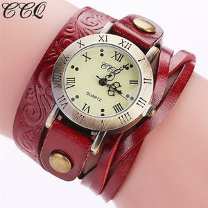 CCQ Brand Fashion Vintage Cow Leather Bracelet Watch Casual Women Wrist Watch Luxury Quartz Watch Relogio Feminino Gift C113