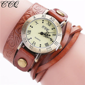 CCQ Brand Fashion Vintage Cow Leather Bracelet Watch Casual Women Wrist Watch Luxury Quartz Watch Relogio Feminino Gift C113