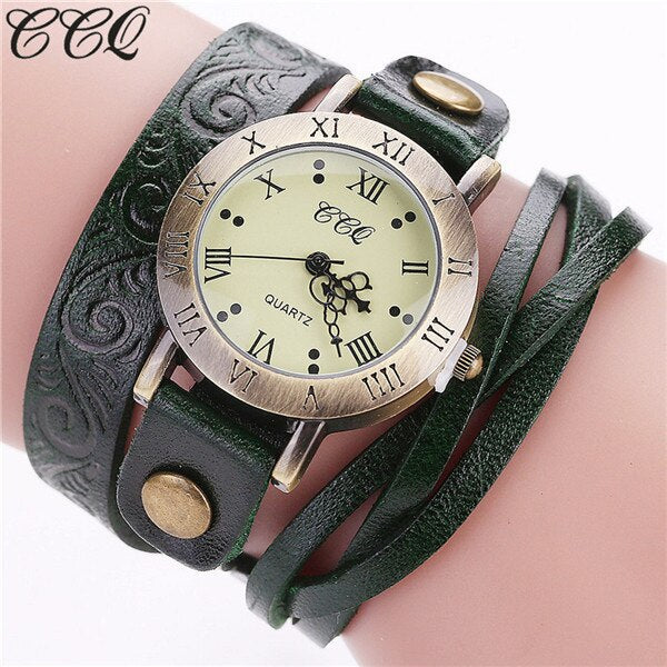 CCQ Brand Fashion Vintage Cow Leather Bracelet Watch Casual Women Wrist Watch Luxury Quartz Watch Relogio Feminino Gift C113