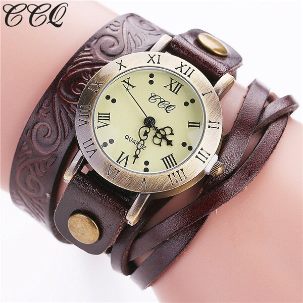 CCQ Brand Fashion Vintage Cow Leather Bracelet Watch Casual Women Wrist Watch Luxury Quartz Watch Relogio Feminino Gift C113