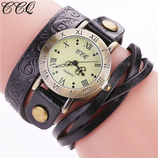 CCQ Brand Fashion Vintage Cow Leather Bracelet Watch Casual Women Wrist Watch Luxury Quartz Watch Relogio Feminino Gift C113