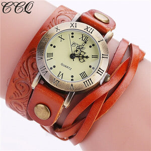 CCQ Brand Fashion Vintage Cow Leather Bracelet Watch Casual Women Wrist Watch Luxury Quartz Watch Relogio Feminino Gift C113