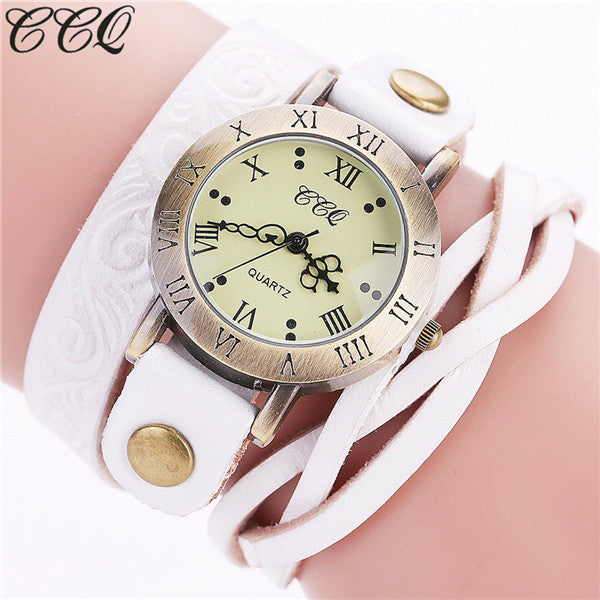 CCQ Brand Fashion Vintage Cow Leather Bracelet Watch Casual Women Wrist Watch Luxury Quartz Watch Relogio Feminino Gift C113
