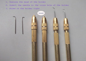 Professional Bronze Wig Ventilating Holder with 3 Pcs Pin ventilating needle for wig making Crochet Hook tools